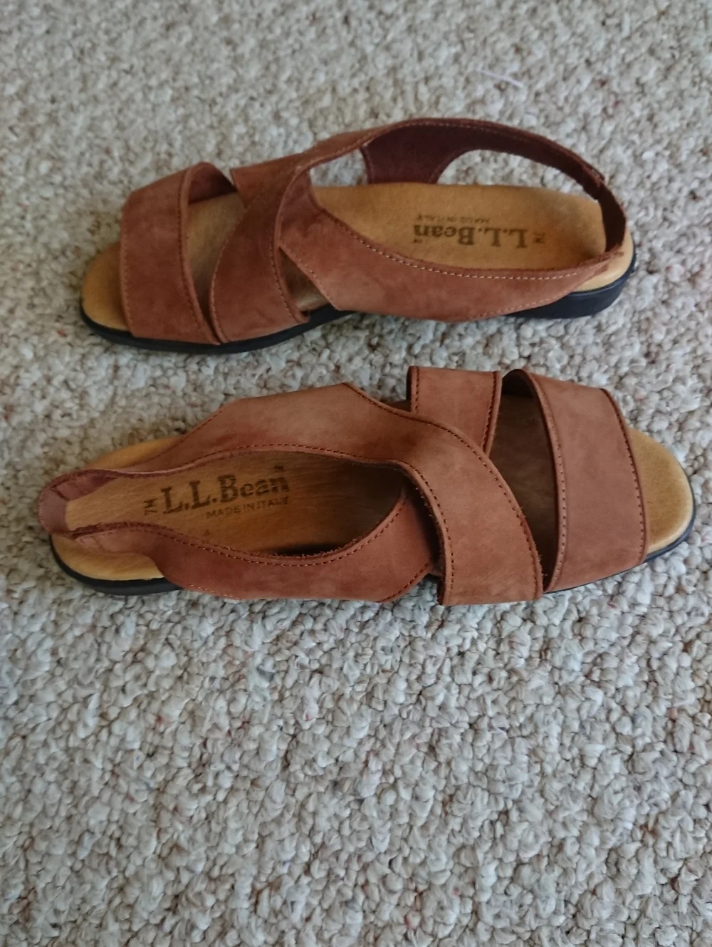 LL Bean Made in Italy Brown nubuck Leather Slingback Sandals size 6.5